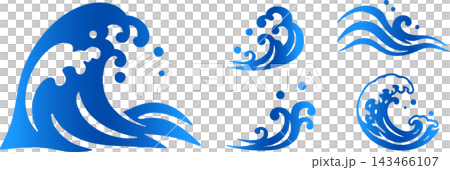 一組日式風格的波浪插圖,帶有美麗的藍色漸變效果。 一組日式風格的波浪插圖,帶有美麗的藍色漸變效果。 143466107