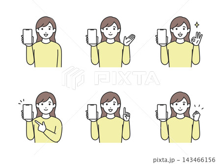 スマートフォンの画面を見せている女性 セット 143466156
