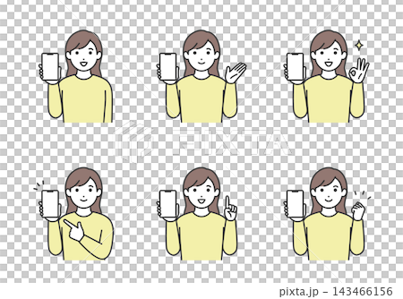 スマートフォンの画面を見せている女性 セット 143466156