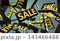 Sales Frenzy: Floating Sale Signs Create a Dynamic, Busy Retail Scene with Excitement and Energy 143466488