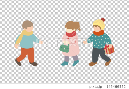 Isometric illustration set of children in winter clothes, featuring boys and girls, perfect for Christmas. Isometric illustration set of children in winter clothes, featuring boys and girls, perfect for Christmas. 143466552