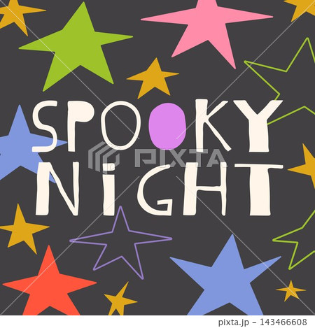 Spooky Night Halloween typography with colorful stars on dark background vector illustration Spooky Night Halloween typography with colorful stars on dark background vector illustration 143466608