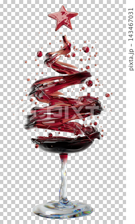 Wine Glass Christmas Tree With Red Swirl and Star Top Festive Holiday Art 143467031