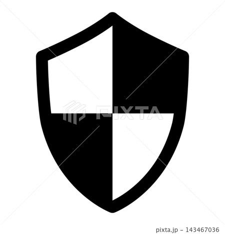 チェッカー柄と白黒パターンで防護力やセキュリティを表現した盾のアイコン 143467036