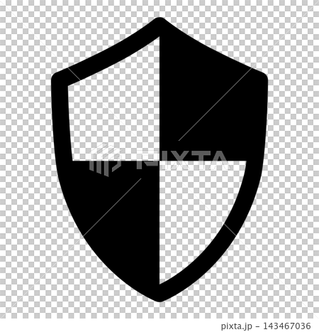 チェッカー柄と白黒パターンで防護力やセキュリティを表現した盾のアイコン 143467036