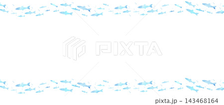 水彩風 上下に水色の魚の群れが泳ぐ背景イラスト 水彩風 上下に水色の魚の群れが泳ぐ背景イラスト 143468164