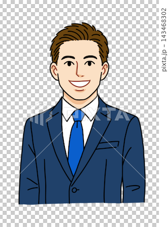 Illustration of the upper body of a smiling male office worker in a suit. Illustration of the upper body of a smiling male office worker in a suit. 143468302