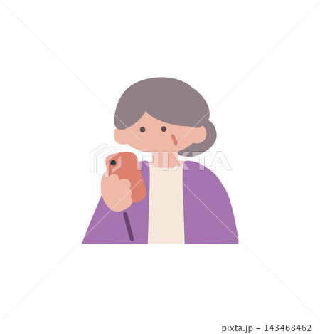 スマホを操作するシニア女性中高年手描きベクターイラスト スマホを操作するシニア女性中高年手描きベクターイラスト 143468462