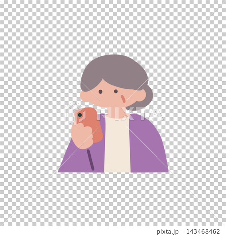 スマホを操作するシニア女性中高年手描きベクターイラスト スマホを操作するシニア女性中高年手描きベクターイラスト 143468462
