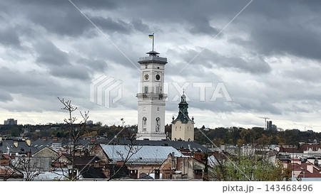 Lviv City Hall and Panoramic View of the Historic Ukrainian City Lviv City Hall and Panoramic View of the Historic Ukrainian City 143468496