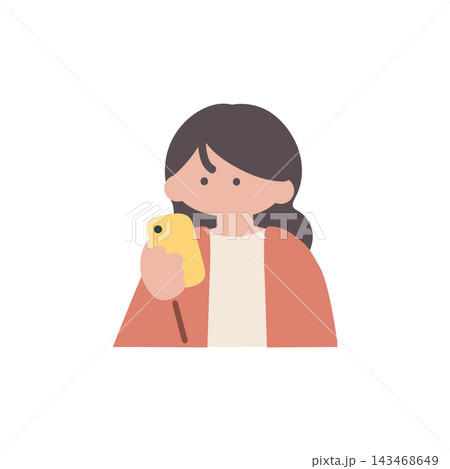 スマホを操作する女性手描きベクターイラスト スマホを操作する女性手描きベクターイラスト 143468649