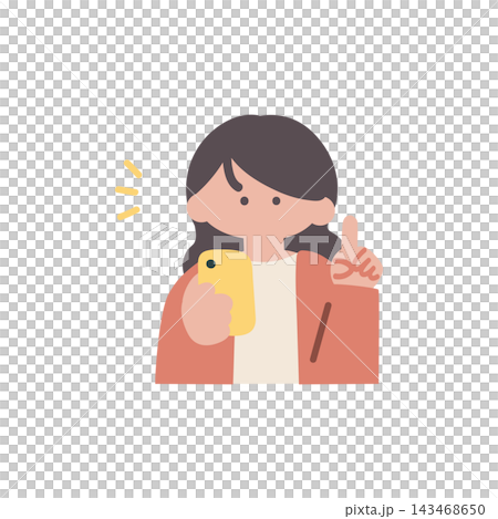 スマホを操作する女性解決チェック手描きベクターイラスト スマホを操作する女性解決チェック手描きベクターイラスト 143468650
