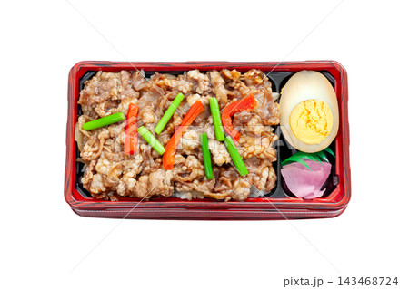 牛タン元の旨タレ炒め重、お持ち帰り弁当【白背景・切り抜き】 143468724