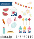 夏祭りと日本の夏を彩るフラットイラスト素材 143469119