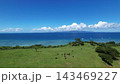 石垣島の牧場と青い海の向こうに浮かぶ白い雲 石垣島の牧場と青い海の向こうに浮かぶ白い雲 143469227