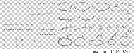A set of hand-drawn style, gentle gray pencil and marker vector graphics: arrows, speech bubbles, lines, and circles. A set of hand-drawn style, gentle gray pencil and marker vector graphics: arrows, speech bubbles, lines, and circles. 143469261