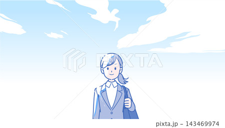 青空のもとに立つスーツ姿の女性 青空のもとに立つスーツ姿の女性 143469974