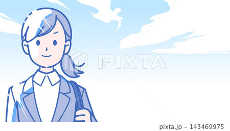 青空のもとに立つスーツ姿の女性 青空のもとに立つスーツ姿の女性 143469975