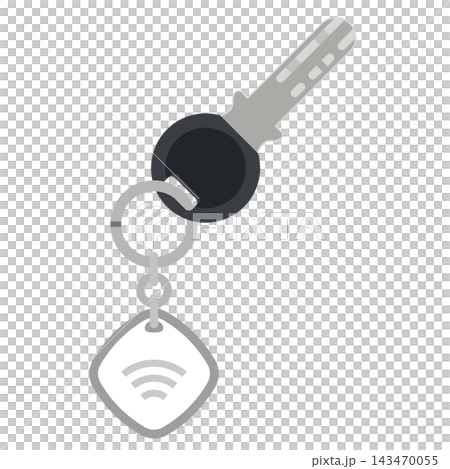 スマートトラッカーが取りつけられた鍵とキーリングのイラスト スマートトラッカーが取りつけられた鍵とキーリングのイラスト 143470055