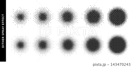 Dither radial effect in white background. Bitmap pixel dissolve vector elements Dither radial effect in white background. Bitmap pixel dissolve vector elements 143470243