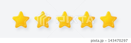 3D rating illustration on white background. Cartoon style star render element isolated on a light background. 3D rating illustration on white background. Cartoon style star render element isolated on a light background. 143470297