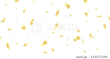 The background is adorned with bright gold confetti, perfect for celebrations. A beautiful festive decoration vector illustration. 143471349