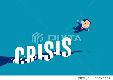 Financial crisis of unemployment. Businessman jump out from crisis 143473373