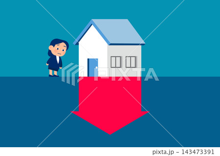 Real estate value is going down due to falling home prices. Business value vector illustration Real estate value is going down due to falling home prices. Business value vector illustration 143473391