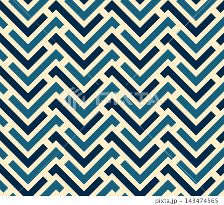 Seamless geometric chevron pattern with blue, dark navy, and cream overlapping zigzag lines. Vector illustration. Seamless geometric chevron pattern with blue, dark navy, and cream overlapping zigzag lines. Vector illustration. 143474565
