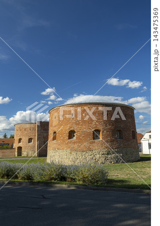 Straznice bastions standing under blue summer sky Straznice bastions standing under blue summer sky 143475369