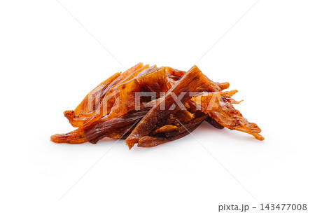 Dried beef jerky snack isolated on white background 143477008