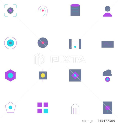 Digital Technology and Data Icons Grid 143477309