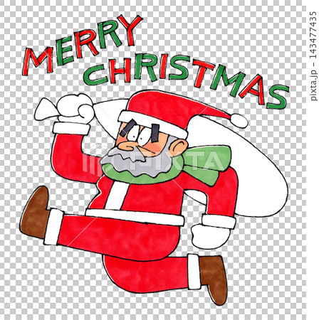A running Santa Claus with the words "Merry Christmas" (in English) A running Santa Claus with the words "Merry Christmas" (in English) 143477435