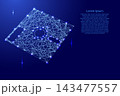 floppy disk, magnetic storage from futuristic polygonal blue lines and glowing stars for banner, poster, greeting card 143477557