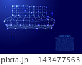 sofa from futuristic polygonal blue lines and glowing stars for banner, poster, greeting card 143477563