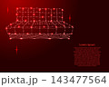 sofa from futuristic polygonal red lines and glowing stars for banner, poster, greeting card 143477564