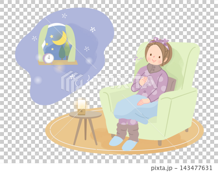 A woman relaxing in her room at night A woman relaxing in her room at night 143477631