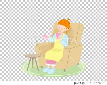 A woman relaxing while looking at her smartphone. 143477635