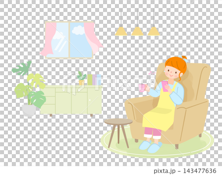A woman relaxing while looking at her smartphone. A woman relaxing while looking at her smartphone. 143477636