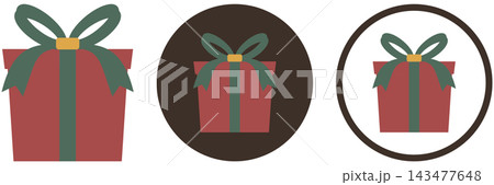 クリスマスプレゼントボックスのカラーバリエーションアイコンイラストセット / 通常・丸い下地・円フレ クリスマスプレゼントボックスのカラーバリエーションアイコンイラストセット / 通常・丸い下地・円フレ 143477648