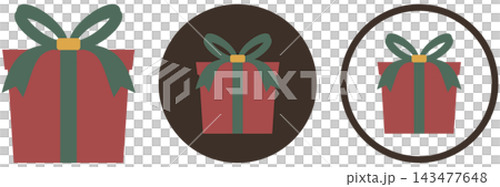 クリスマスプレゼントボックスのカラーバリエーションアイコンイラストセット / 通常・丸い下地・円フレ クリスマスプレゼントボックスのカラーバリエーションアイコンイラストセット / 通常・丸い下地・円フレ 143477648