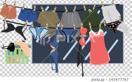 Illustration of hanging laundry Illustration of hanging laundry 143477767