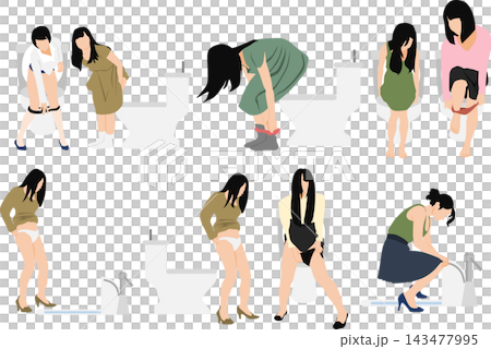 Illustration of a woman going to the toilet 143477995