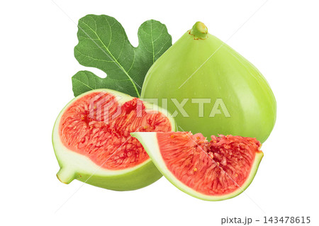 Ripe green fig fruit with half isolated on white background with full depth of field 143478615
