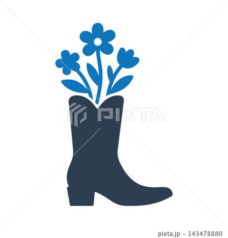 Cowboy boot icon with flower bouquet Cowboy boot icon with flower bouquet 143478880