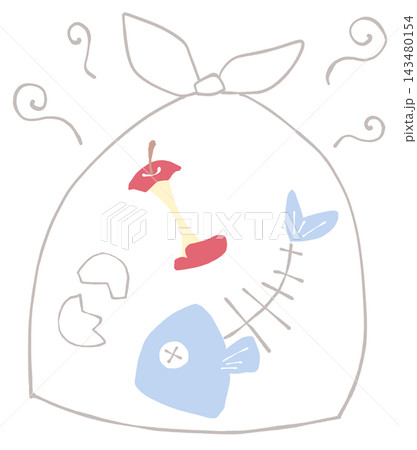 ビニール袋に入った臭い生ゴミのイラスト 143480154