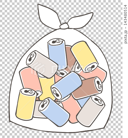 空き缶がたくさん入ったゴミ袋のイラスト 143480514