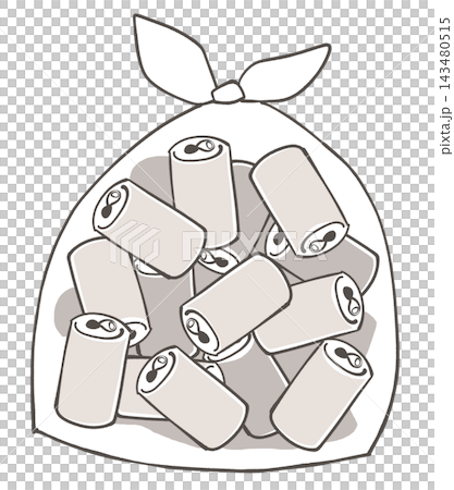 空き缶がたくさん入ったゴミ袋のイラスト 143480515