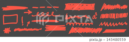 Bright red marker strokes and highlight elements Bright red marker strokes and highlight elements 143480559
