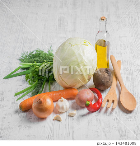 Fresh Vegetable Selection with Cabbage, Carrot, Broccoli and Herbs Fresh Vegetable Selection with Cabbage, Carrot, Broccoli and Herbs 143481009